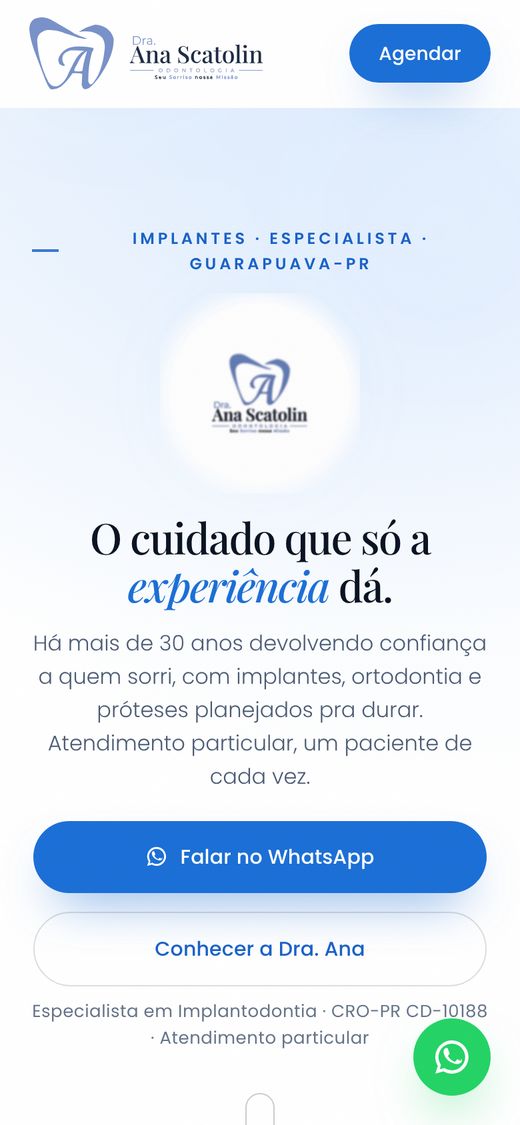 Site da Dra. Ana Scatolin aberto no celular