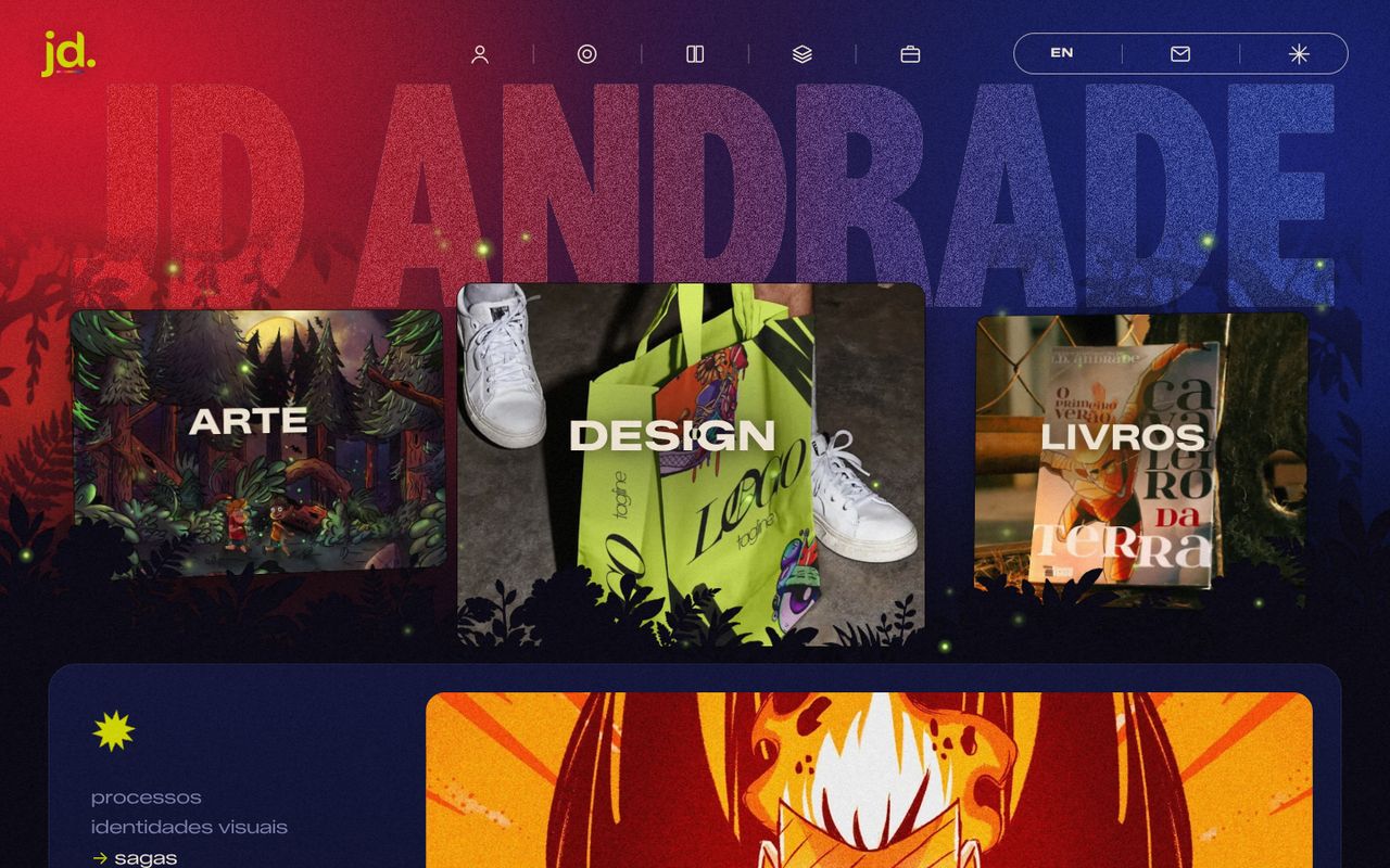Capa do site jdandrade.art, com JD ANDRADE em letras gigantes