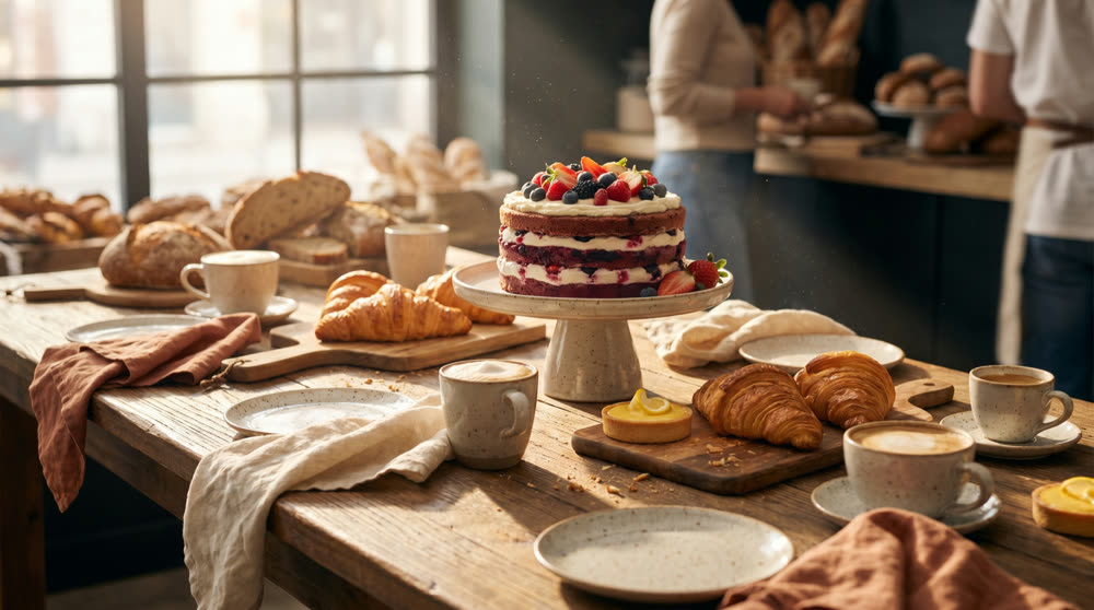 Demo de site de confeitaria, mesa de brunch