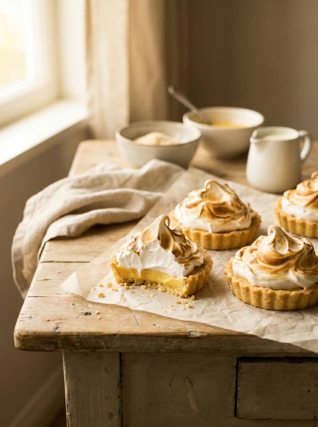 Tortinhas de limão com merengue maçaricado dourado
