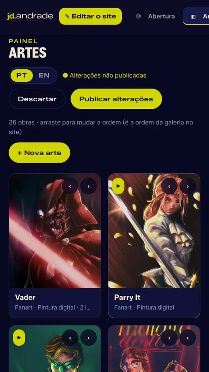 Painel: lista de artes que dá pra arrastar pra mudar a ordem
