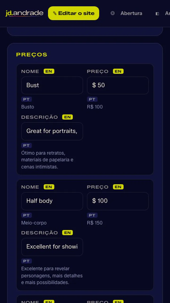 Painel: preços das comissões em dólar e em real